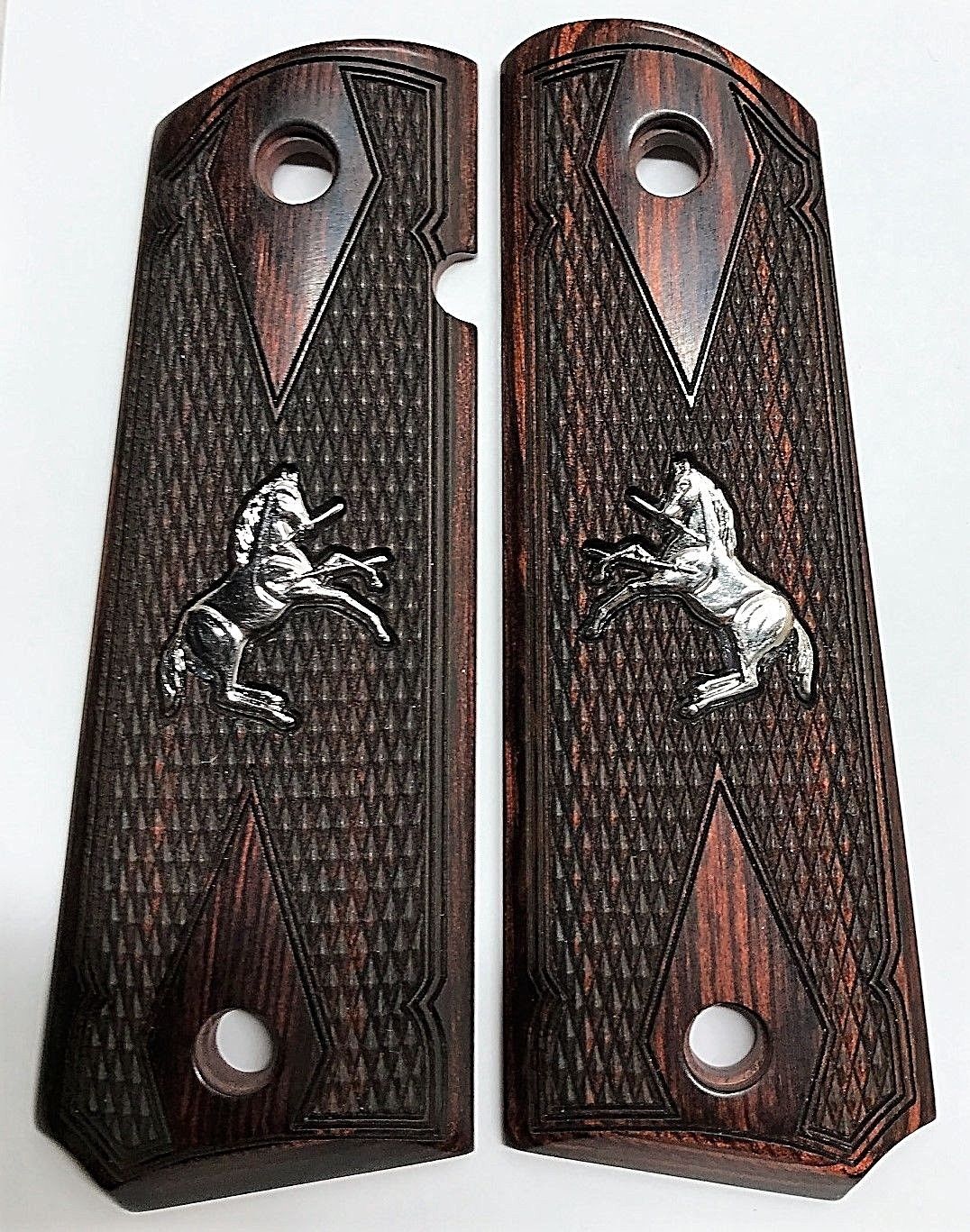 colt-1911-full-size-pistol-grips-rosewood-w-silver-colt-rampant-horse-checkered-sporting-jack