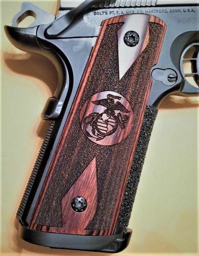 Colt 1911 Full Size Pistol Grips in Rosewood with USMC - Sporting Jack