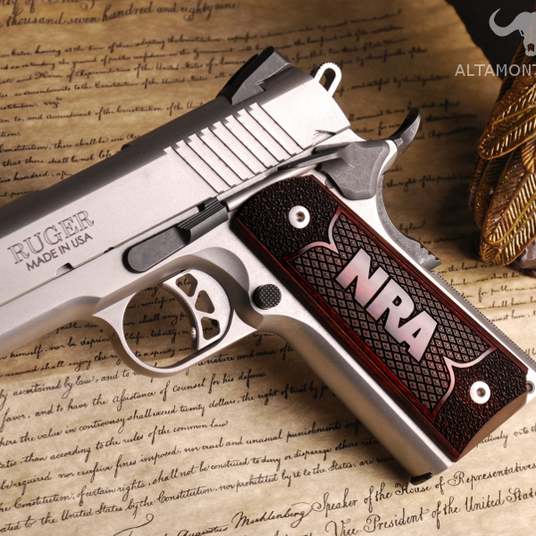 Colt 1911 Double Diamond Rosewood Checkered Grips With USMC Laser