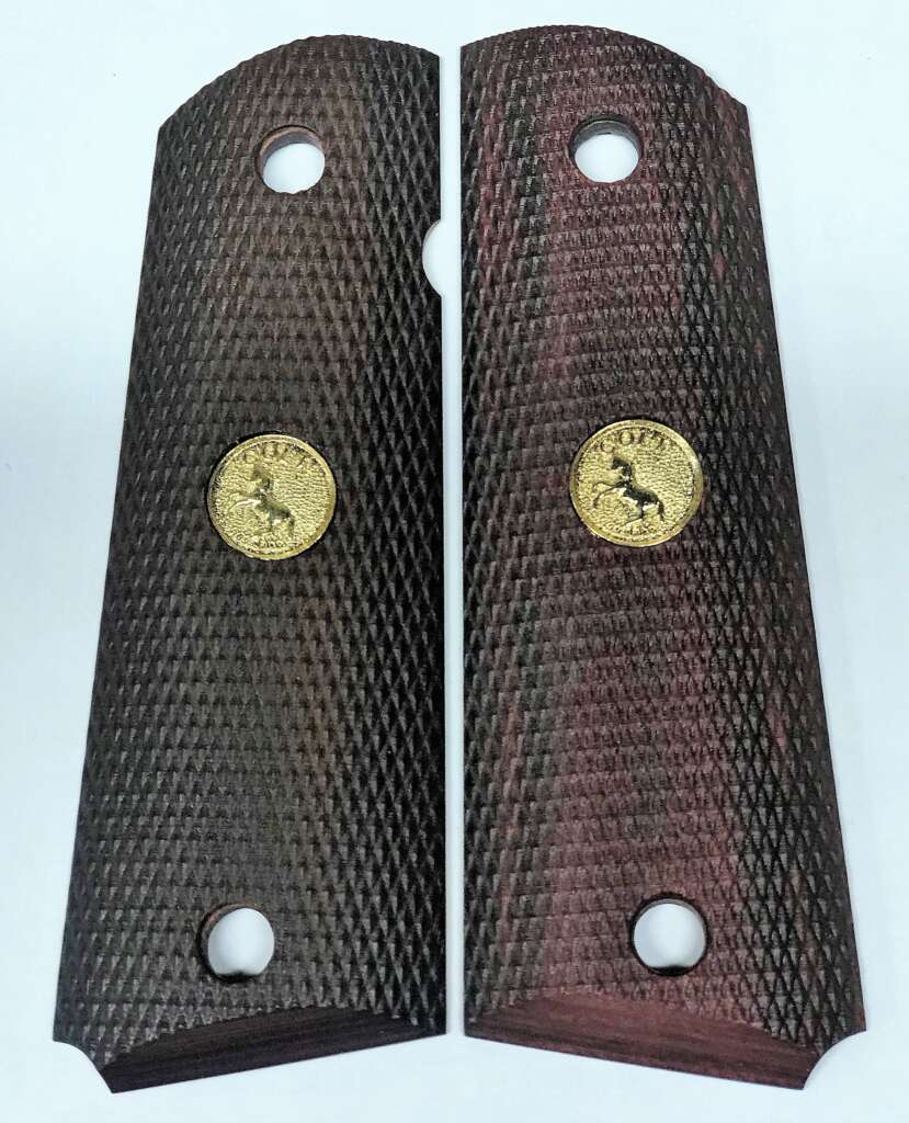 Colt 1911 Full Size Checkered Rosewood Grips Gold Medallions The